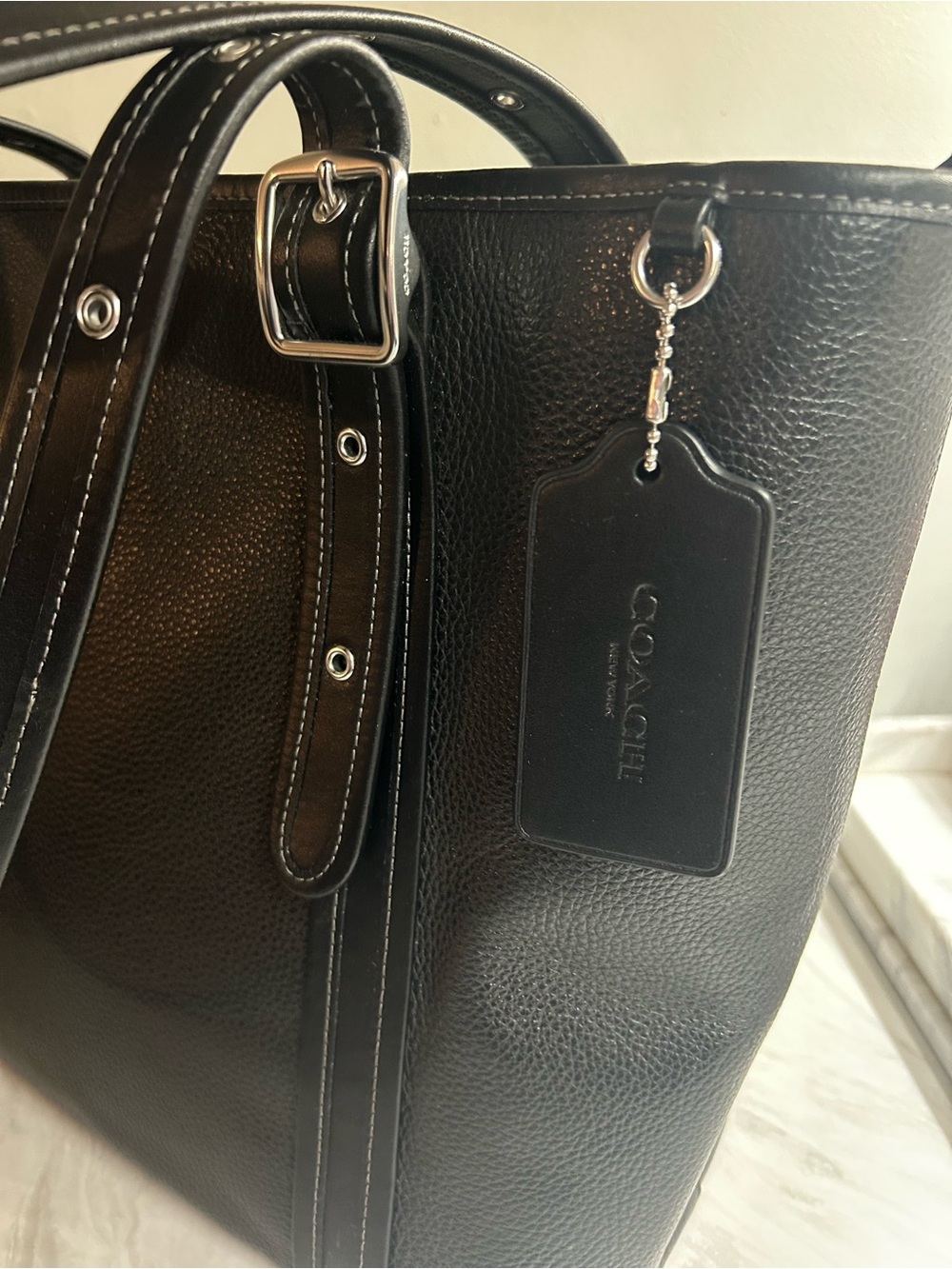 Coach Black Pebbled Leather Double-Handle Tote - Picture 6 of 11